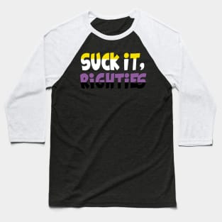 Suck it Righties Nonbinary Pride Baseball T-Shirt